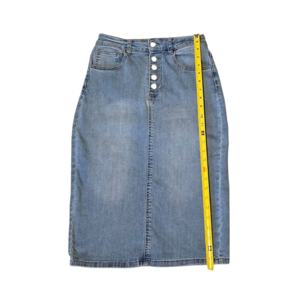 Women's Jupe by Abby Blue Denim Button Front Pencil‎ Skirt XS